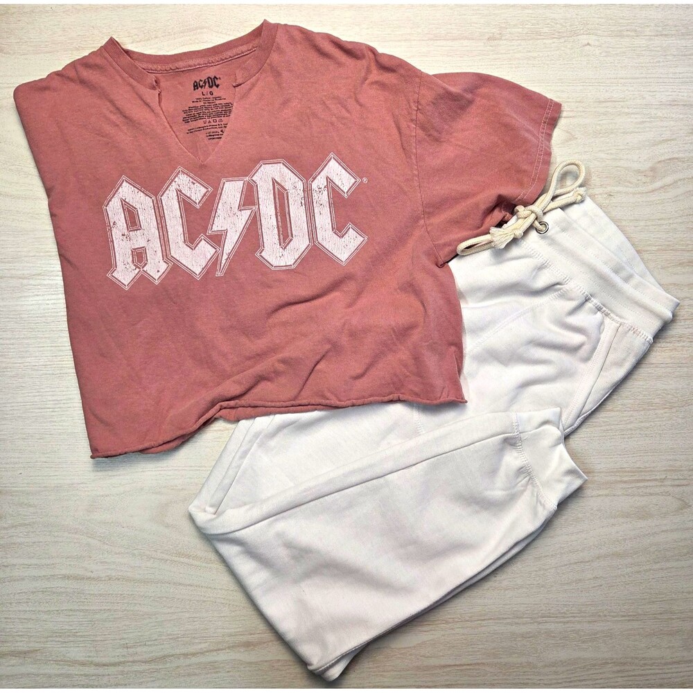 AC/DC Highway to Hell Womens Cropped T-Shirt and Joggers Bundle Large Loungewear